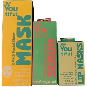 BeYOUtiful 3 pk Facial Masks, Brightening Vitamin C Serum & Lip Masks ALL NEW